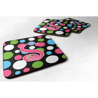 "Caroline's Treasures CJ1038-SFC Monogram-Polkadots and Pink Foam Coasters (Set of 4), Initial Letter S, 3.5"" H x 3.5"" W, Multicolor"