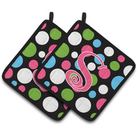 "Caroline's Treasures Monogram Initial S Polkadots & Pink Pair of Pot Holders CJ1038-SPTHD, 7.5HX7.5W, Multicolor"