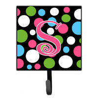 "Caroline's Treasures CJ1038-SSH4 Letter S Initial Monogram-Polka Dots and Pink Leash Holder or Key Hook, Small, Multicolor"