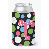 Letter T Initial Monogram - Polkadots and Pink Can or Bottle Beverage Insulator Hugger