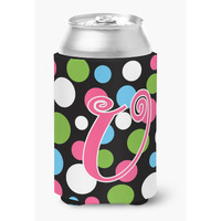 Letter U Initial Monogram - Polkadots and Pink Can or Bottle Beverage Insulator Hugger