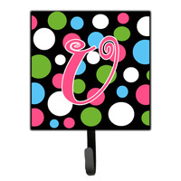 "Caroline's Treasures CJ1038-USH4 Letter U Initial Monogram-Polka Dots and Pink Leash Holder or Key Hook, Small, Multicolor"