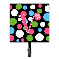 "Caroline's Treasures CJ1038-VSH4 Letter V Initial Monogram-Polka Dots and Pink Leash Holder or Key Hook, Small, Multicolor"