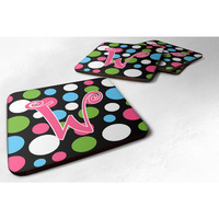 "Caroline's Treasures CJ1038-WFC Monogram-Polkadots and Pink Foam Coasters (Set of 4), Initial Letter W, 3.5"" H x 3.5"" W, Multicolor"
