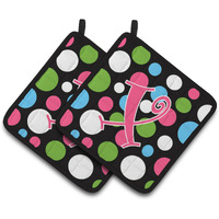 "Caroline's Treasures CJ1038-XPTHD Monogram Initial X Polka Dots and Pink Pot Holders (1 Pair), 7.5"" x 7.5"", Multicolor"