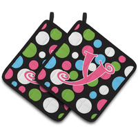 "Caroline's Treasures Monogram Initial Y Polkadots & Pink Pair of Pot Holders CJ1038-YPTHD, 7.5HX7.5W, Multicolor"