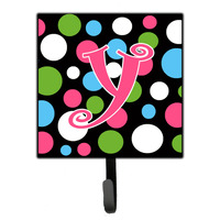 "Caroline's Treasures CJ1038-YSH4 Letter Y Initial Monogram-Polka Dots and Pink Leash Holder or Key Hook, Small, Multicolor"