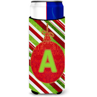 Christmas Oranment Holiday Monogram Initial  Letter A Ultra Beverage Insulators for slim cans CJ1039-AMUK