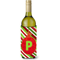 Christmas Oranment Holiday  Initial  Letter P Wine Bottle Beverage Insulator Beverage Insulator Hugger