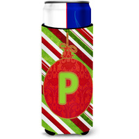 Christmas Oranment Holiday Monogram Initial  Letter P Ultra Beverage Insulators for slim cans CJ1039-PMUK