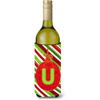 Christmas Oranment Holiday  Initial  Letter U Wine Bottle Beverage Insulator Beverage Insulator Hugger