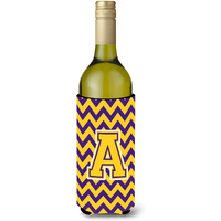 Letter A Chevron Purple and Gold Wine Bottle Beverage Insulator Hugger CJ1041-ALITERK