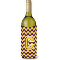 Letter C Chevron Purple and Gold Wine Bottle Beverage Insulator Hugger CJ1041-CLITERK