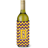 Letter D Chevron Purple and Gold Wine Bottle Beverage Insulator Hugger CJ1041-DLITERK