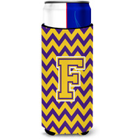 Letter F Chevron Purple and Gold Ultra Beverage Insulators for slim cans CJ1041-FMUK