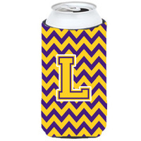 Letter L Chevron Purple and Gold Tall Boy Beverage Insulator Hugger CJ1041-LTBC