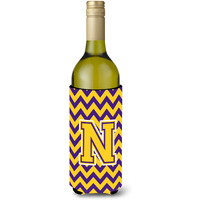 Letter N Chevron Purple and Gold Wine Bottle Beverage Insulator Hugger CJ1041-NLITERK