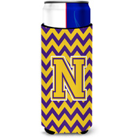 Letter N Chevron Purple and Gold Ultra Beverage Insulators for slim cans CJ1041-NMUK