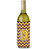Letter O Chevron Purple and Gold Wine Bottle Beverage Insulator Hugger CJ1041-OLITERK