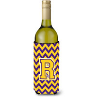 Letter R Chevron Purple and Gold Wine Bottle Beverage Insulator Hugger CJ1041-RLITERK