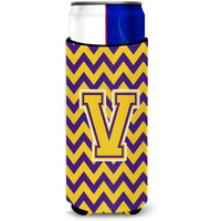 Letter V Chevron Purple and Gold Ultra Beverage Insulators for slim cans CJ1041-VMUK
