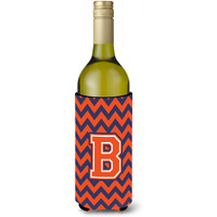 Letter B Chevron Orange Blue Wine Bottle Beverage Insulator Hugger CJ1042-BLITERK