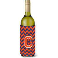 Letter C Chevron Orange Blue Wine Bottle Beverage Insulator Hugger CJ1042-CLITERK