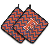 "Caroline's Treasures Letter F Chevron Orange & Blue Pair of Pot Holders CJ1042-FPTHD, 7.5HX7.5W, Multicolor"
