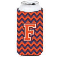 Letter F Chevron Orange Blue Tall Boy Beverage Insulator Hugger CJ1042-FTBC