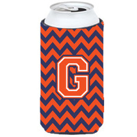 Letter G Chevron Orange Blue Tall Boy Beverage Insulator Hugger CJ1042-GTBC