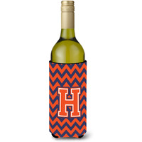 Letter H Chevron Orange Blue Wine Bottle Beverage Insulator Hugger CJ1042-HLITERK