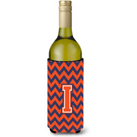 Letter I Chevron Orange Blue Wine Bottle Beverage Insulator Hugger CJ1042-ILITERK