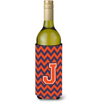 Letter J Chevron Orange Blue Wine Bottle Beverage Insulator Hugger CJ1042-JLITERK