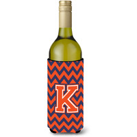 Letter K Chevron Orange Blue Wine Bottle Beverage Insulator Hugger CJ1042-KLITERK