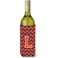 Letter L Chevron Orange Blue Wine Bottle Beverage Insulator Hugger CJ1042-LLITERK