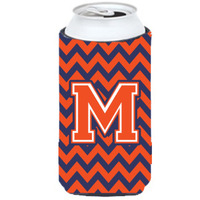 Letter M Chevron Orange Blue Tall Boy Beverage Insulator Hugger CJ1042-MTBC