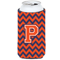 Letter P Chevron Orange Blue Tall Boy Beverage Insulator Hugger CJ1042-PTBC