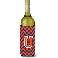 Letter U Chevron Orange Blue Wine Bottle Beverage Insulator Hugger CJ1042-ULITERK
