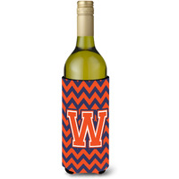 Letter W Chevron Orange Blue Wine Bottle Beverage Insulator Hugger CJ1042-WLITERK