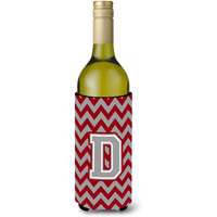 Letter D Chevron Crimson and Grey   Wine Bottle Beverage Insulator Hugger CJ1043-DLITERK