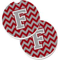 "Caroline's Treasures Letter F Chevron Crimson & Grey Set of 2 Cup Holder Car Coasters CJ1043-FCARC, 2.56, Multicolor"