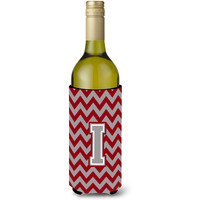 Letter I Chevron Crimson and Grey   Wine Bottle Beverage Insulator Hugger CJ1043-ILITERK