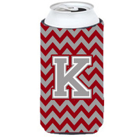 Letter K Chevron Crimson and Grey   Tall Boy Beverage Insulator Hugger CJ1043-KTBC