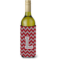 Letter L Chevron Crimson and Grey   Wine Bottle Beverage Insulator Hugger CJ1043-LLITERK