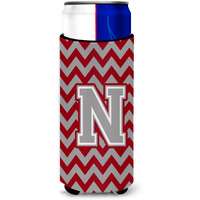 Letter N Chevron Crimson and Grey   Ultra Beverage Insulators for slim cans CJ1043-NMUK