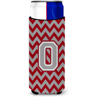 Letter O Chevron Crimson and Grey   Ultra Beverage Insulators for slim cans CJ1043-OMUK