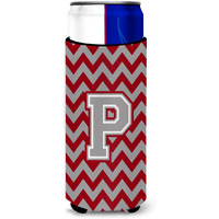Letter P Chevron Crimson and Grey   Ultra Beverage Insulators for slim cans CJ1043-PMUK