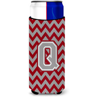Letter Q Chevron Crimson and Grey   Ultra Beverage Insulators for slim cans CJ1043-QMUK