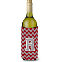 Letter R Chevron Crimson and Grey   Wine Bottle Beverage Insulator Hugger CJ1043-RLITERK