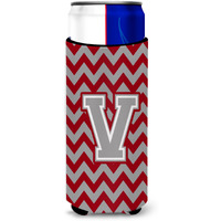 Letter V Chevron Crimson and Grey   Ultra Beverage Insulators for slim cans CJ1043-VMUK